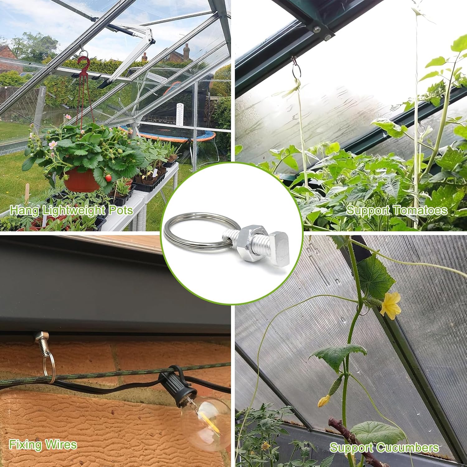 Greenhouse Bolts and Rings Cropped Head, Aluminium Greenhouse Bolts & Nuts with Reusable Plant Ties, 15Pack Greenhouse Nuts and Bolts Accessories Anchor in Glazing Channels for Plant, Repairing-5