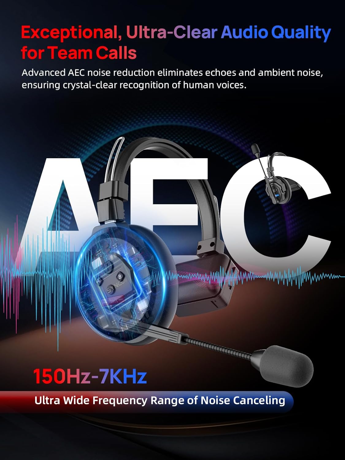 SYNCO Wireless Intercom Headset, XTALK X5 2.4GHz Full Duplex Wireless Headset 24H 350M/1148FT Communication with Real-time Monitoring, Headset Intercom System-5