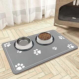 Mavicen Pet Feeding Bowls Mat, 30 * 50cm Water Absorbent Cat Food Tray Mat, Non Slip Pet Dog Food Feeding Bowl Mat, Muddy Paws Mat for Dogs and Cats, Light Gray