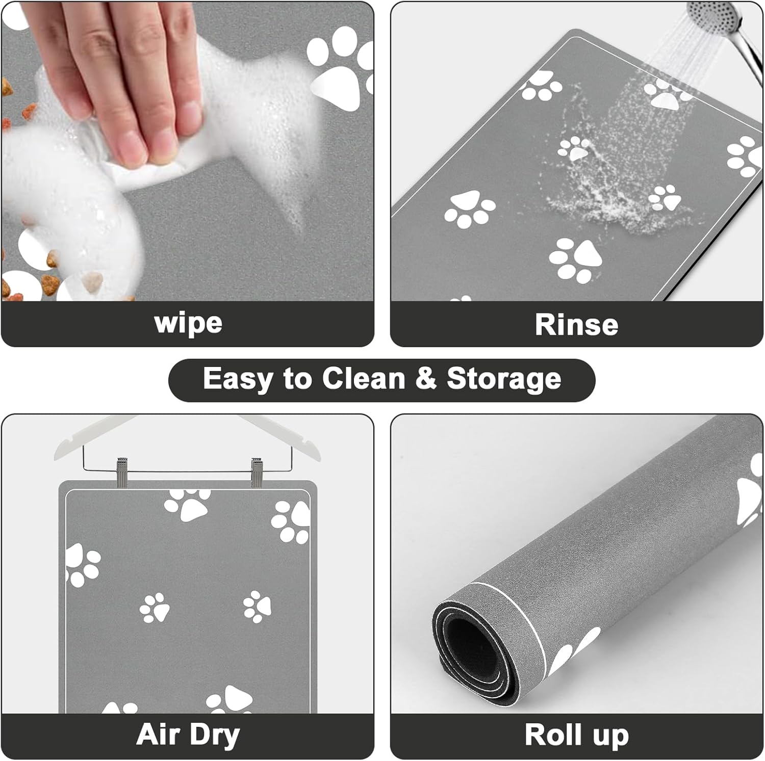 Mavicen Pet Feeding Bowls Mat, 30 * 50cm Water Absorbent Cat Food Tray Mat, Non Slip Pet Dog Food Feeding Bowl Mat, Muddy Paws Mat for Dogs and Cats, Light Gray-3