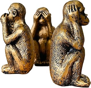 Joyfulmap Hear-No, See-No, Speak-No, Evil Monkeys Statue Set, Three Truths of Man Figurine, Resin Monkey Figurines for Office and Home Decor, Bronze Finish