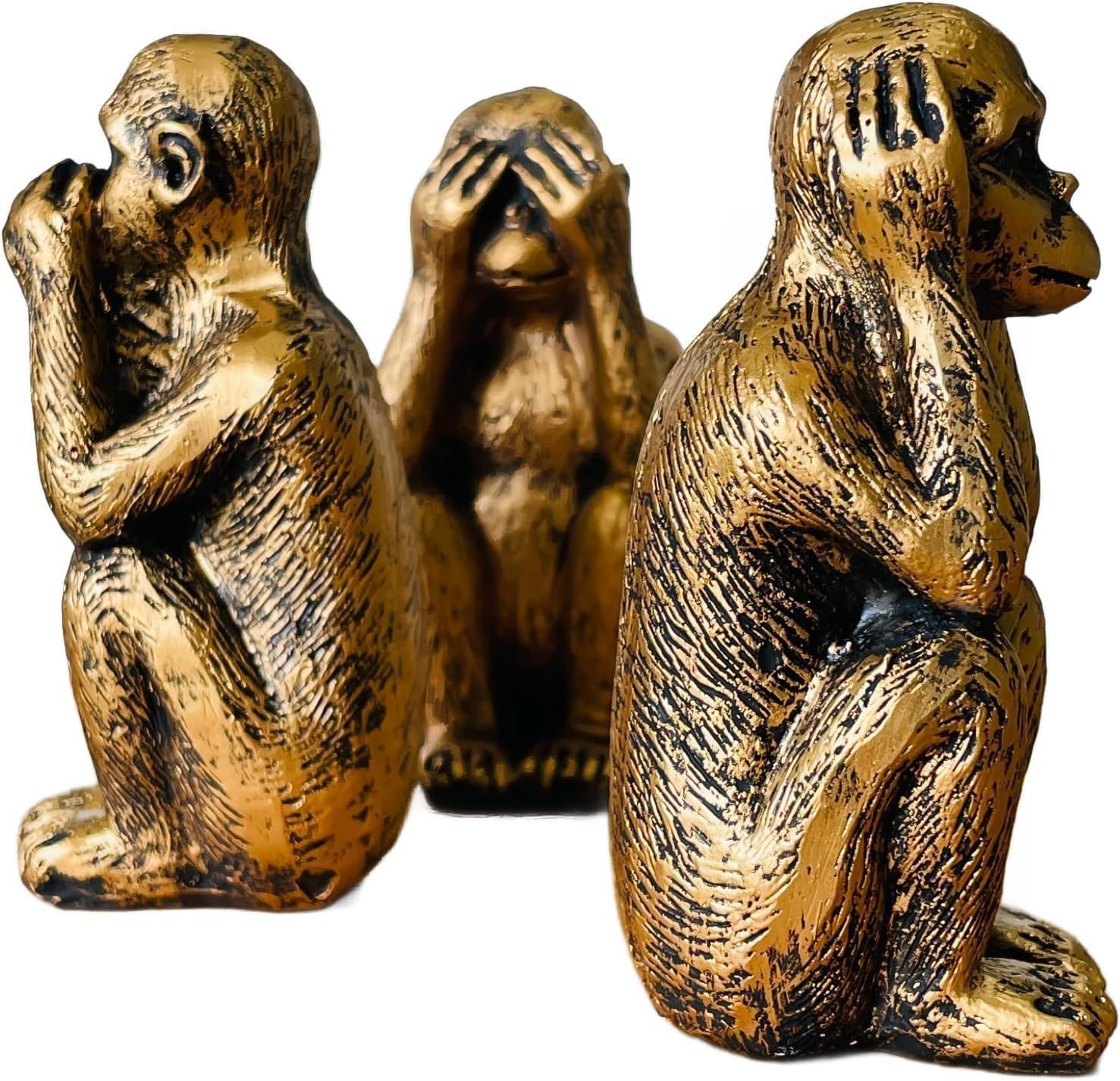 Joyfulmap Hear-No, See-No, Speak-No, Evil Monkeys Statue Set, Three Truths of Man Figurine, Resin Monkey Figurines for Office and Home Decor, Bronze Finish-0