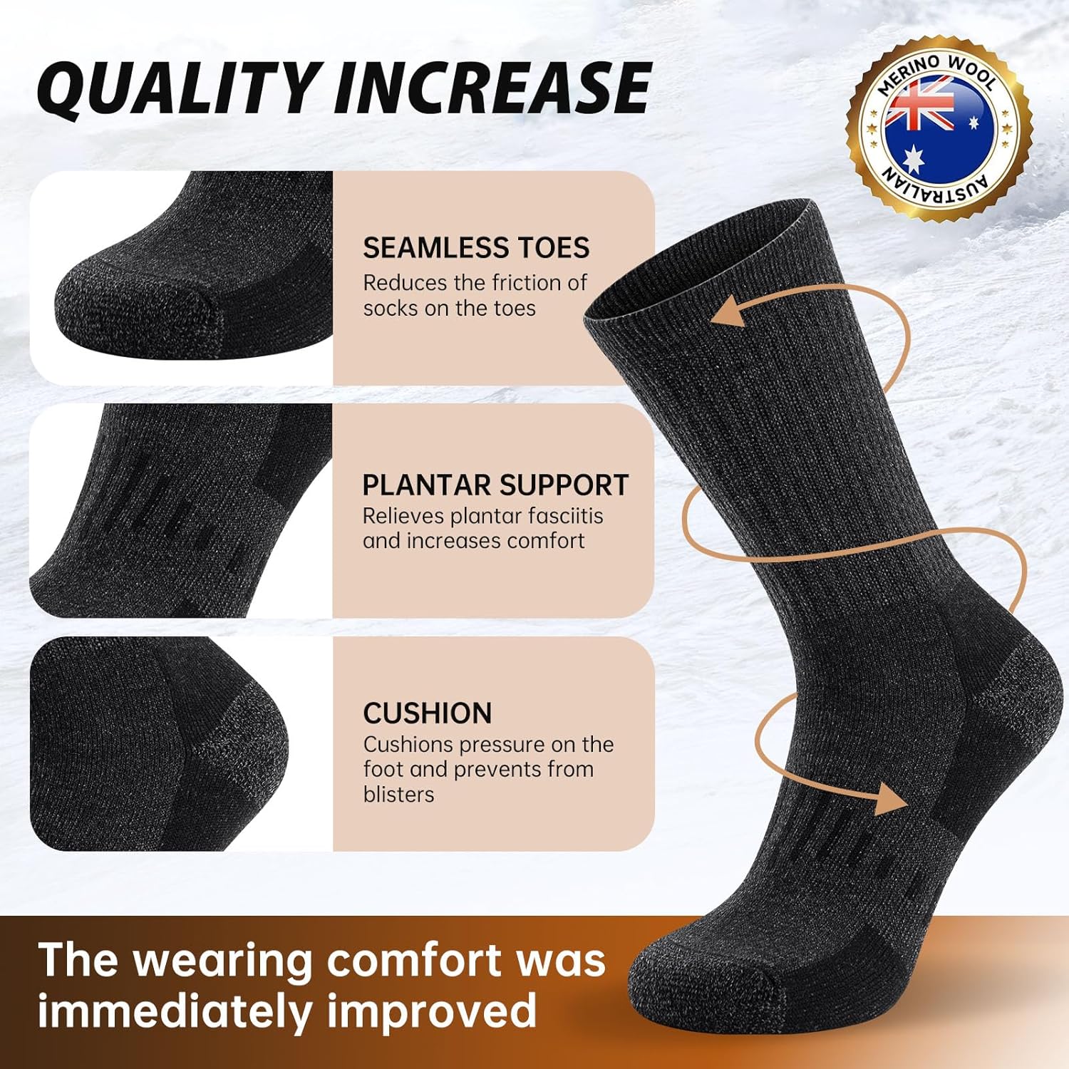 TIBISI Thermal Mens Socks Women,Merino Wool Socks,Warm Winter Thick Socks,Work Socks,Running Sports Hiking Walking Trainer socks Wool Socks- 3 pairs-1