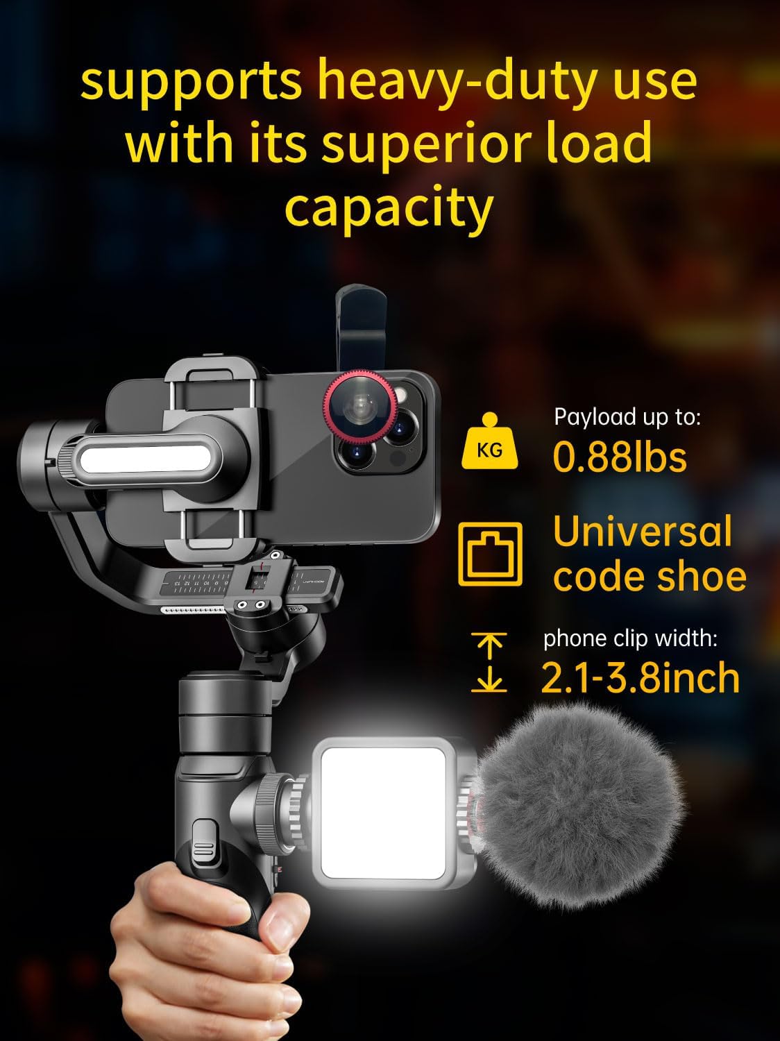 AOCHUAN Gimbal Stabilizer for Smartphone, 3-Axis Industry-Standard Gimbal w/360°Rotation, Phone Gimbal Stabilizer Built-in Extension Rod, Professional Gimbal w/Fill Light for iPhone/Android-Smart S2-7