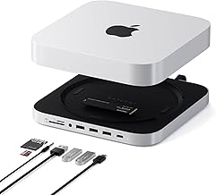 SATECHI Mac Mini Hub & Stand with SSD Enclosure for NVME/SATA M.2, Mac Mini Dock with USB C 10Gbps, 3 USB A 5/10Gbps, 2.0 Audio Jack, for Mac Mini M2 /M1, Mac Studio - Silver