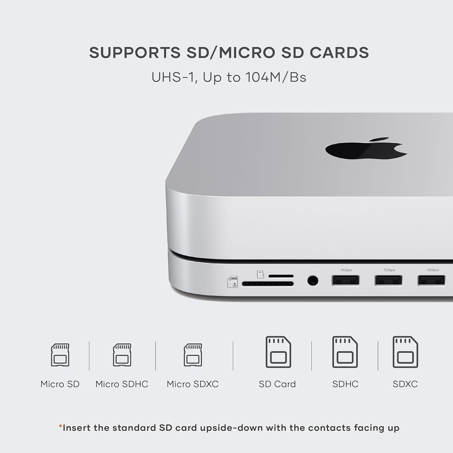 SATECHI Mac Mini Hub & Stand with SSD Enclosure for NVME/SATA M.2, Mac Mini Dock with USB C 10Gbps, 3 USB A 5/10Gbps, 2.0 Audio Jack, for Mac Mini M2 /M1, Mac Studio - Silver-4