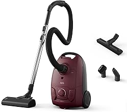 AEG AB51C2DR 5000 Bagged Cylinder Vacuum Cleaner,Strong Suction Power, 3L Dust Capacity, Ergonomic Design, High Filtration System, Suitable For Hard Floors & Carpets, Dustbag Full Indicator, Dark Red