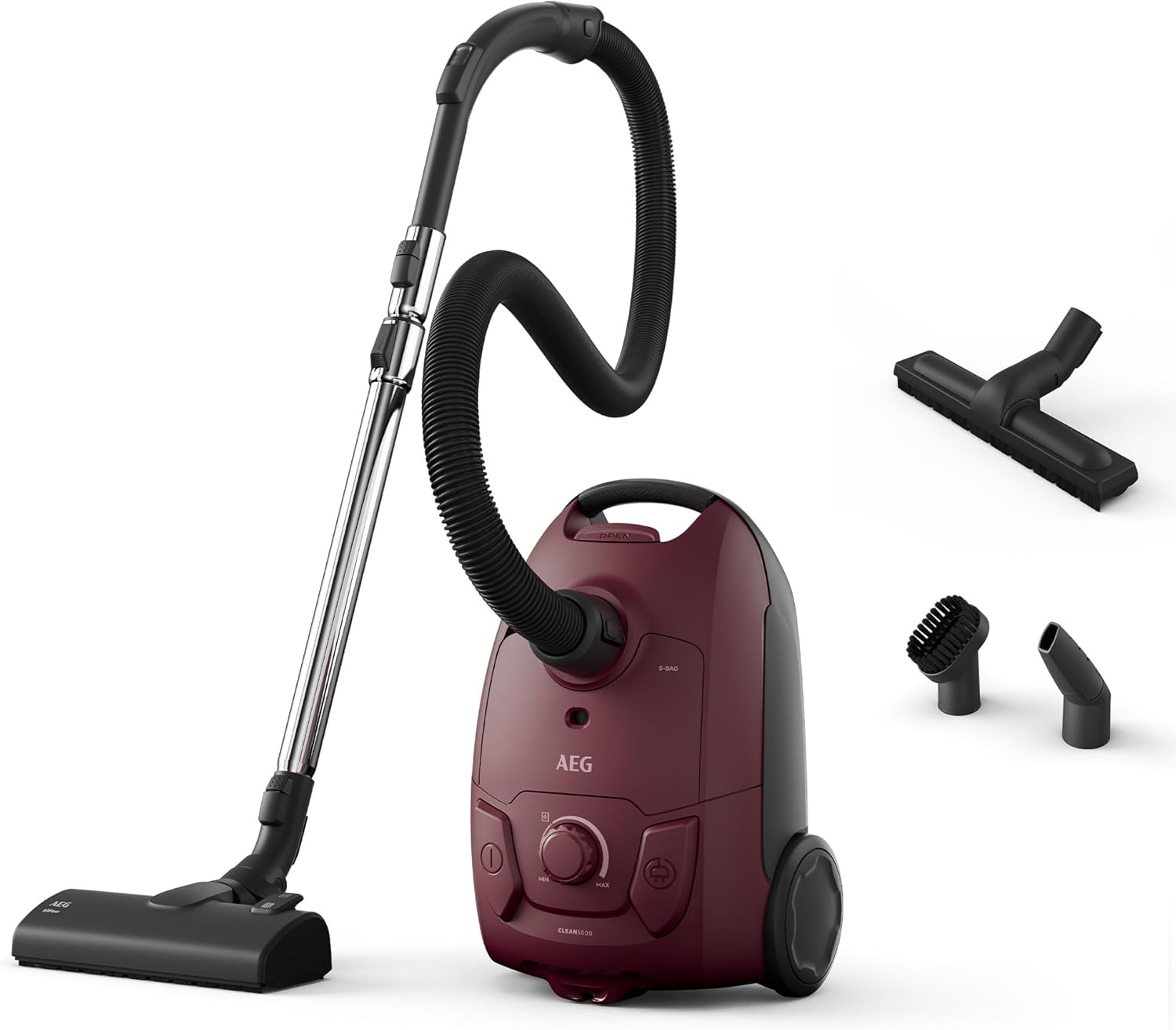 AEG AB51C2DR 5000 Bagged Cylinder Vacuum Cleaner,Strong Suction Power, 3L Dust Capacity, Ergonomic Design, High Filtration System, Suitable For Hard Floors & Carpets, Dustbag Full Indicator, Dark Red-0