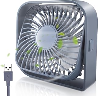 Jsdoin USB Fan USB Desk Fan Small Desktop Cooling Mini Personal Fan, 3 Speeds Desk Desktop Cooling Fan 360° Rotation Adjustment, Strong Wind Small Powerful Fan for Office,Home,Outdoor (Grey)