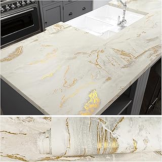 VEELIKE Matte Beige Marble Wallpaper Self Adhesive Contact Paper Marble Vinyl Wrap for Kitchen Worktop Backsplash Patterned Sticky Back Plastic Waterproof Worktop Vinyl Covering Bathroom 40cm x 300cm