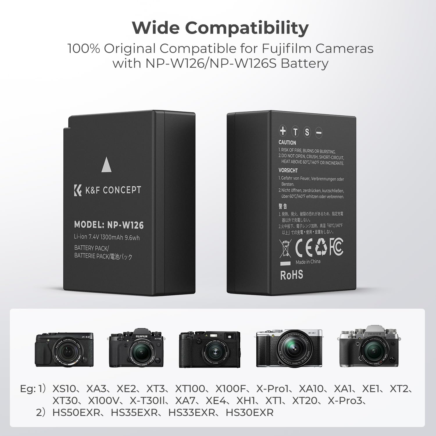 K&F Concept NP-W126 NP-W126S Battery and Dual Charger for Fujifilm Batteries Compatible with Fujifilm X100VI, X-T3, X-T2, X-T1, X-Pro2 Cameras-2