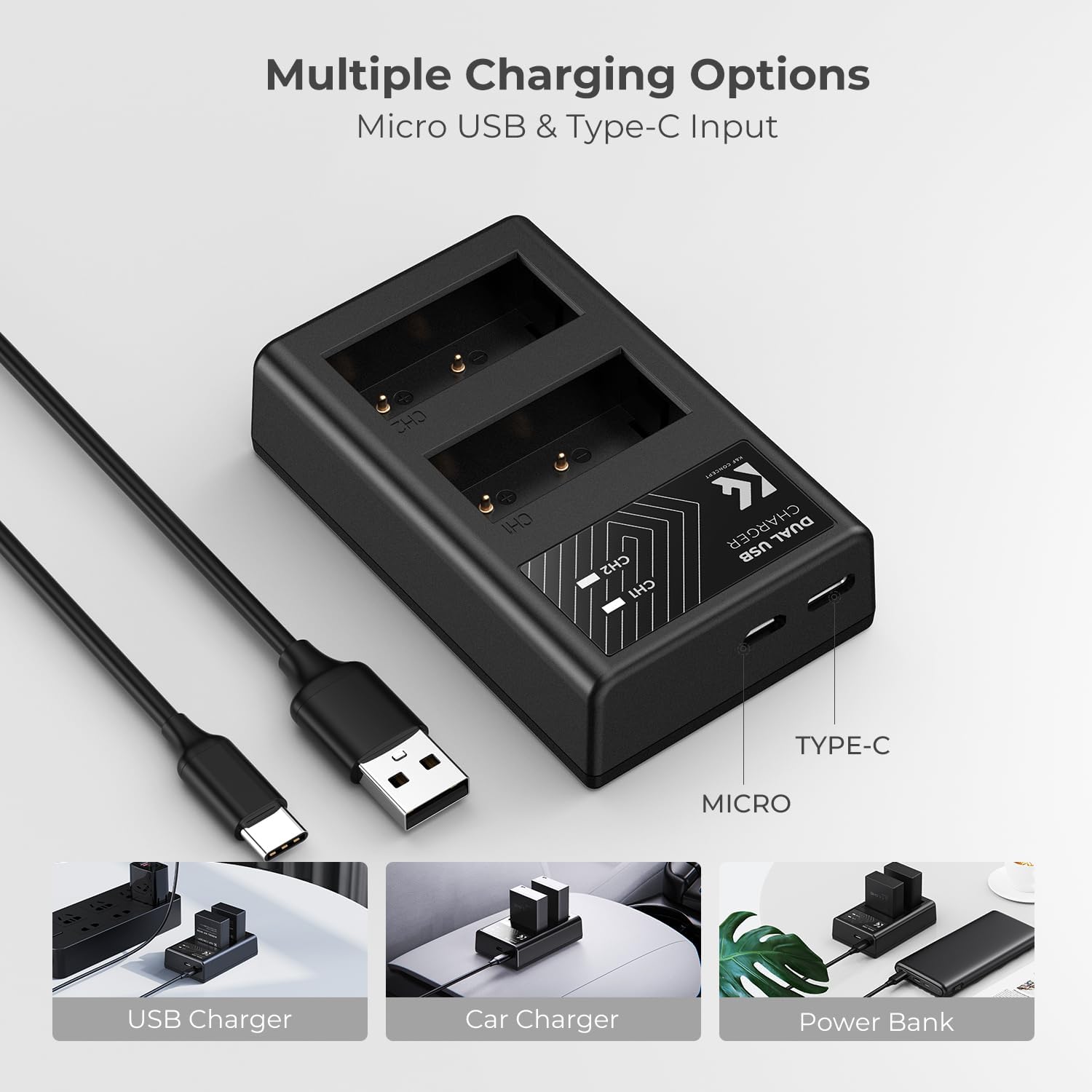 K&F Concept NP-W126 NP-W126S Battery and Dual Charger for Fujifilm Batteries Compatible with Fujifilm X100VI, X-T3, X-T2, X-T1, X-Pro2 Cameras-3