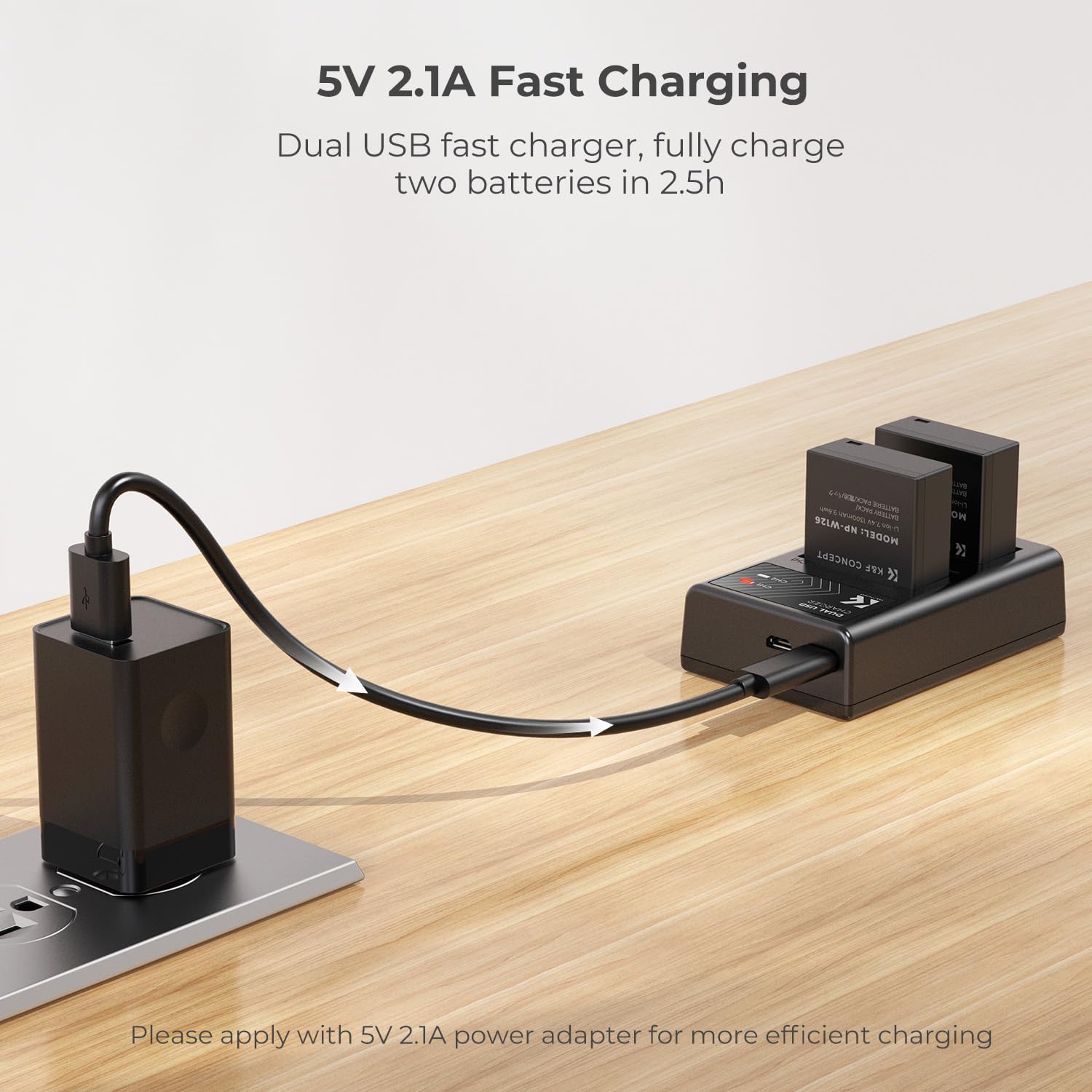 K&F Concept NP-W126 NP-W126S Battery and Dual Charger for Fujifilm Batteries Compatible with Fujifilm X100VI, X-T3, X-T2, X-T1, X-Pro2 Cameras-4