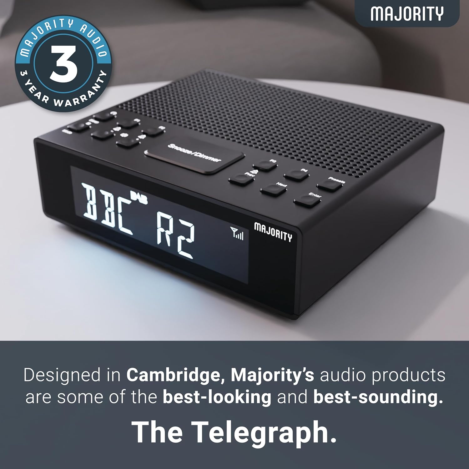 MAJORITY Knapwell | Bluetooth DAB, DAB+ Clock Radio | Bedside Radio with Dual Alarm, Snooze Function, Large Dimmable Display| High Fidelity Speakers, USB Charging | FM, Headphone Jack-2