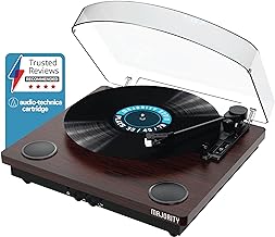 Vinyl Record Player with Bluetooth In & Out | Premium Cartridge | USB Recording | AUX Input and RCA Output | In-built Stereo Speakers | Slipmat Included | MAJORITY Moto (Walnut)