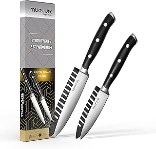 nuovva Professional Paring Knife Set – Utility Kitchen Knives – German High Carbon Stainless Steel – Sharp Vegetable Knife Set – 5 inch Paring Knife, 3.5 inch Utility Knife