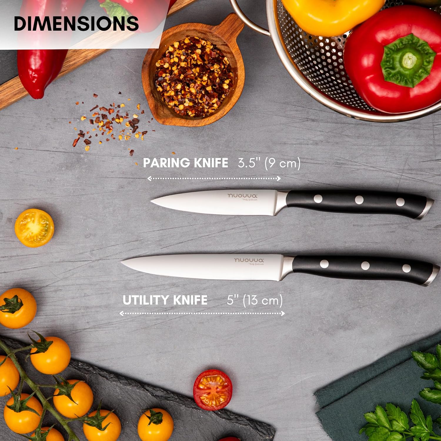 nuovva Professional Paring Knife Set – Utility Kitchen Knives – German High Carbon Stainless Steel – Sharp Vegetable Knife Set – 5 inch Paring Knife, 3.5 inch Utility Knife-1