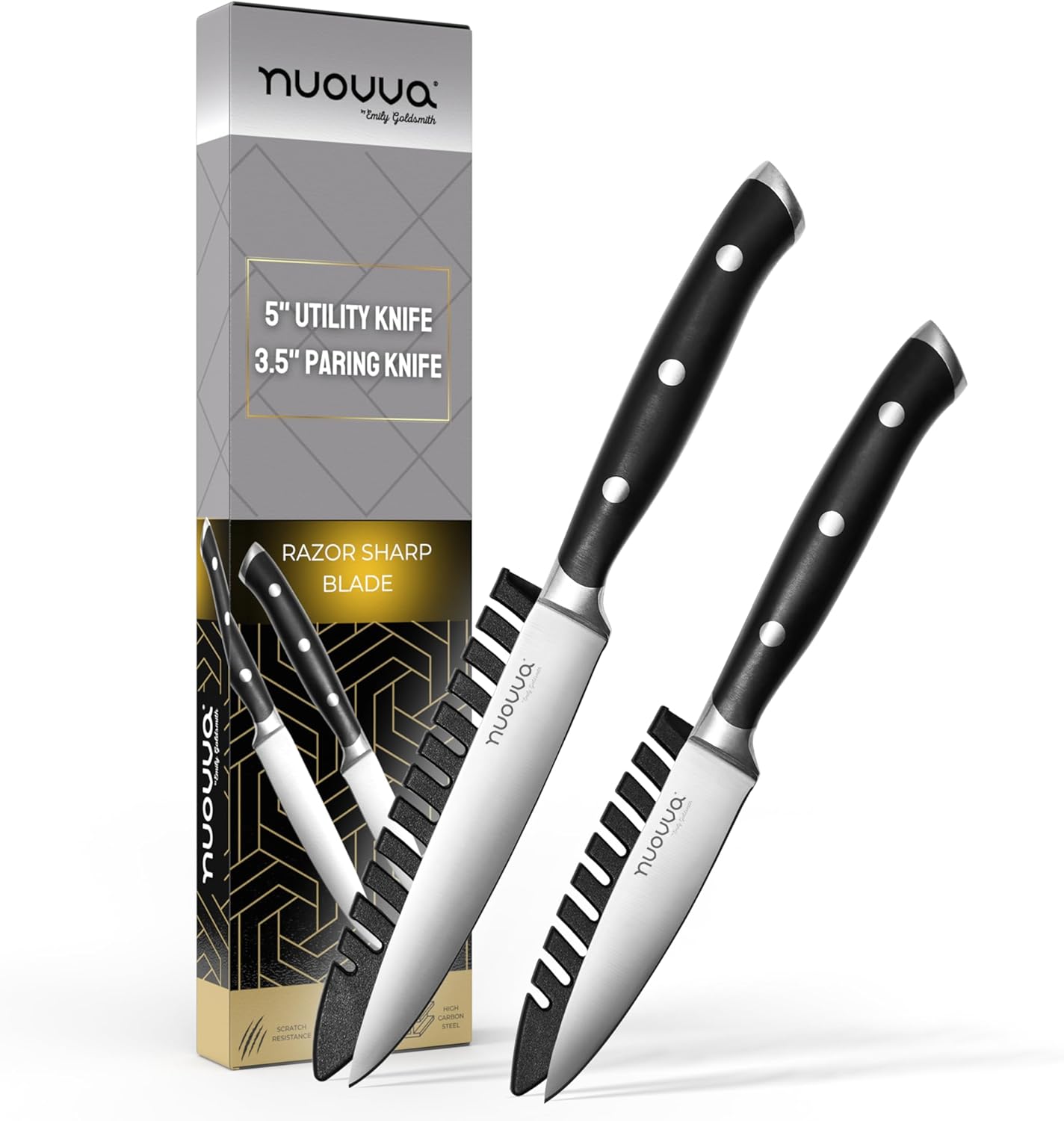 nuovva Professional Paring Knife Set – Utility Kitchen Knives – German High Carbon Stainless Steel – Sharp Vegetable Knife Set – 5 inch Paring Knife, 3.5 inch Utility Knife-8