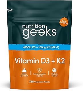 Vitamin D3 4000 iu & Vitamin K2 MK7 100μg - 1 Year Supply, 365 Easy-Swallow Vitamin D3 K2 Tablets, 1-A-Day High Strength Vegetarian D3 and K2 Vitamin Supplements, UK Made Vitamin D Tablets