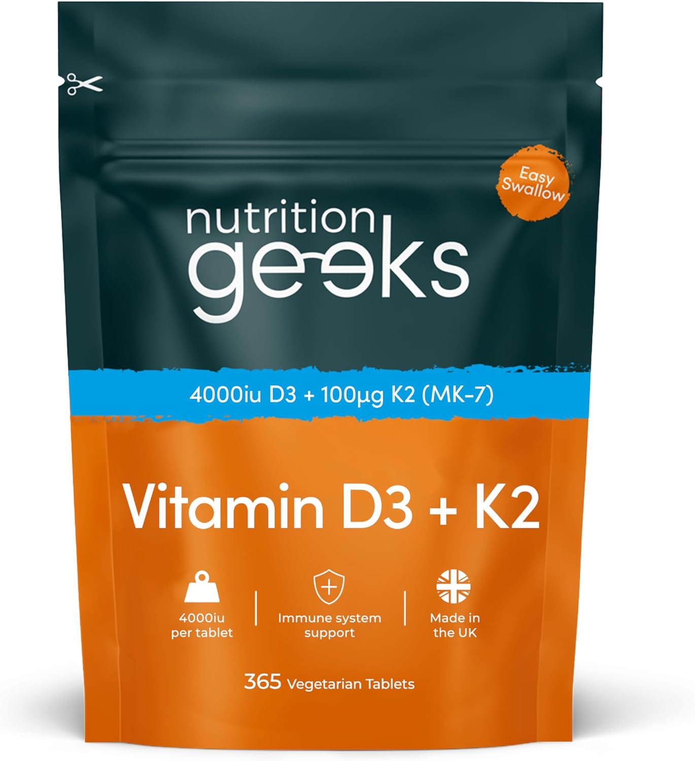 Vitamin D3 4000 iu & Vitamin K2 MK7 100μg - 1 Year Supply, 365 Easy-Swallow Vitamin D3 K2 Tablets, 1-A-Day High Strength Vegetarian D3 and K2 Vitamin Supplements, UK Made Vitamin D Tablets-0