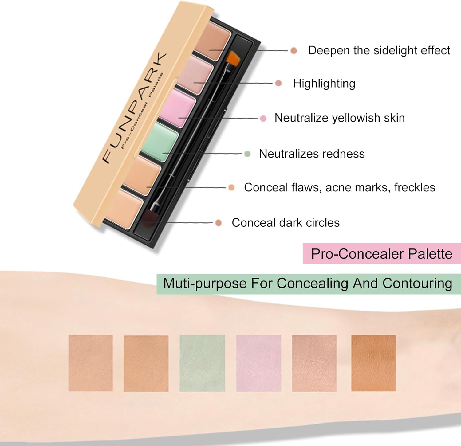 6 Colors Concealer Palette - Waterproof Hydrating Concealer Full Coverage - Long Lasting Smooth Lightweight Concealer And Contour Palette For Covers Dark Circles, Blemishes, Acne Marks And Redness-1