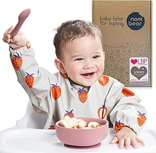 Nombear ® Baby Weaning Bib with Sleeves - Waterproof Baby Bibs 6-12 Months for Baby Led Weaning, Coverall Bibs for Baby Feeding, Long Sleeve Bibs for Toddler, Baby Bibs with Sleeves, Baby Apron