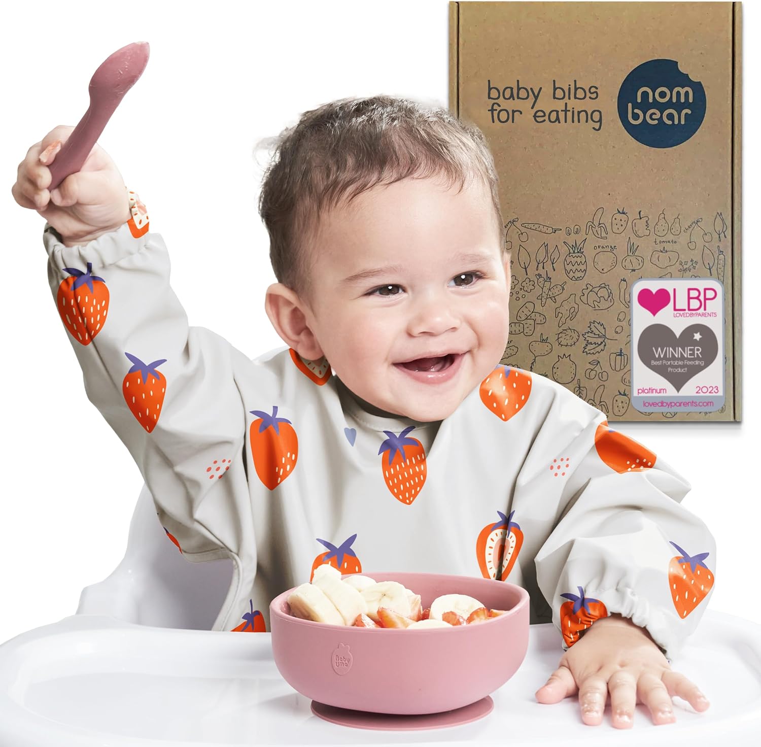 Nombear ® Baby Weaning Bib with Sleeves - Waterproof Baby Bibs 6-12 Months for Baby Led Weaning, Coverall Bibs for Baby Feeding, Long Sleeve Bibs for Toddler, Baby Bibs with Sleeves, Baby Apron-0