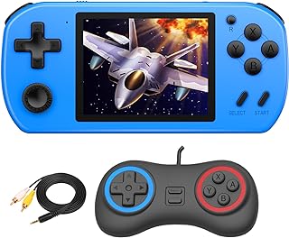 Aojiao Handheld Games for Kids Aldults with 270 Classic Retro Video Game 3.0'' Color Screen TV Output Rechargeable Arcade Gaming Player,Support 2 Players Gamepad Birthday Xmas Gift（Blue）, (GB-682W)