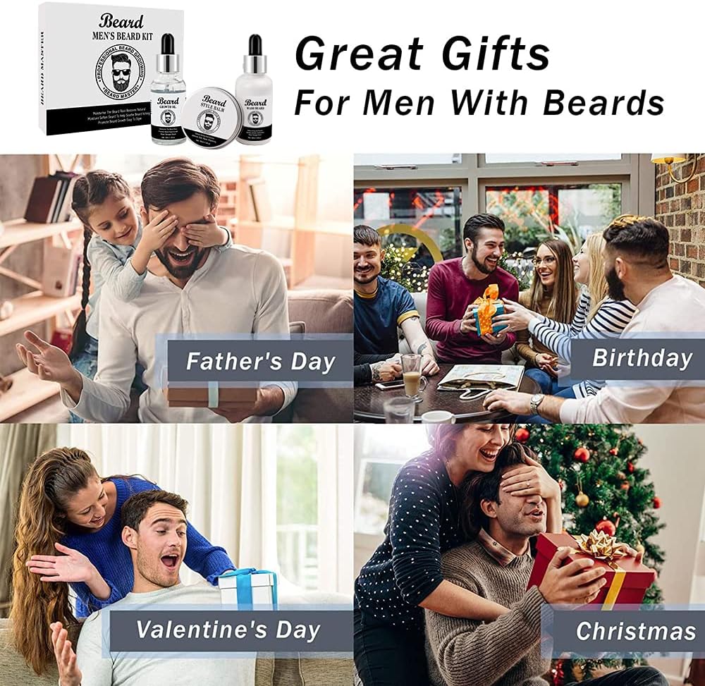 Beard Grooming Kit For Men-Beard Growth Kit-Beard Kit With Beard Shampoo,Beard Growth Oil,Beard Balm-Gift Sets For Men-Beard Care Kit For Men-Birthday Gifts For Him/Dad/Husband/Boyfriend-4