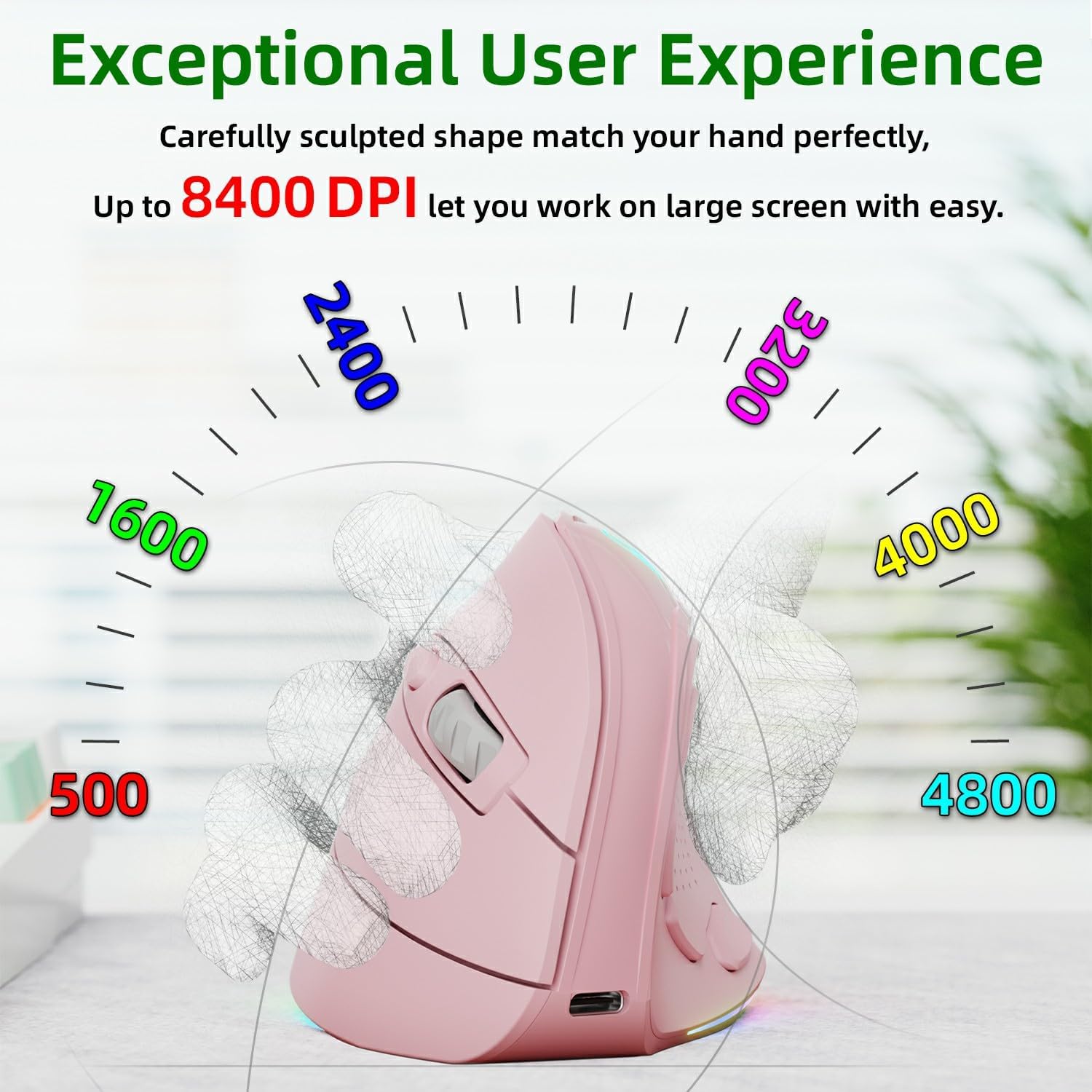 IFYOO 2.4G and BT 5.1 Dual Mode RGB Rechargeable Wireless Vertical Ergonomic Mouse, 5 Side Buttons, Max 8400 DPI, for PC Computer Notebook Laptop, for Windows 11 10, Mac iPad OS, Android-4