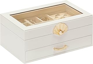 Enthralite Jewellery Box with 1 Drawers : Jewellery Display Organiser for Earrings Necklaces - Gift for Girls Women | White