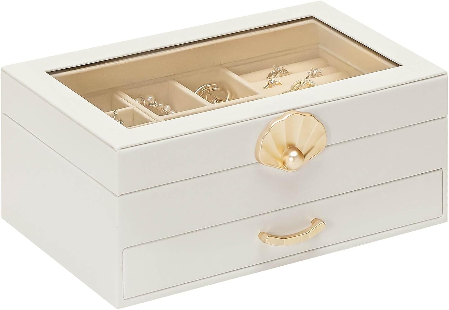 Enthralite Jewellery Box with 1 Drawers : Jewellery Display Organiser for Earrings Necklaces - Gift for Girls Women | White-0