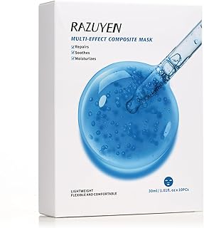 RAZUYEN Rejuvenating Sheet Mask, Panthenol Vitamin B5 Facial Mask for Sensitive Skin, Hydrating, Soothing, Calming and Balancing, Face Sheet Mask 10 Sheets