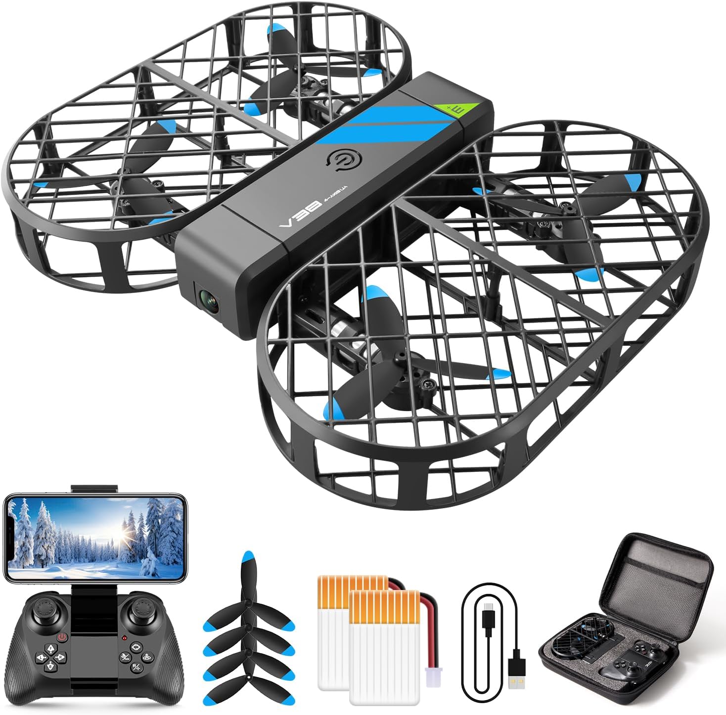 4DRC V38 Foldable Drone with 1080P Camera,RC Quadcopter for Kids Beginners, Altitude Hold and Long Flight Time,Propeller Full Protect, Easy to use Kids Gifts Toys for Boys, Girls-0