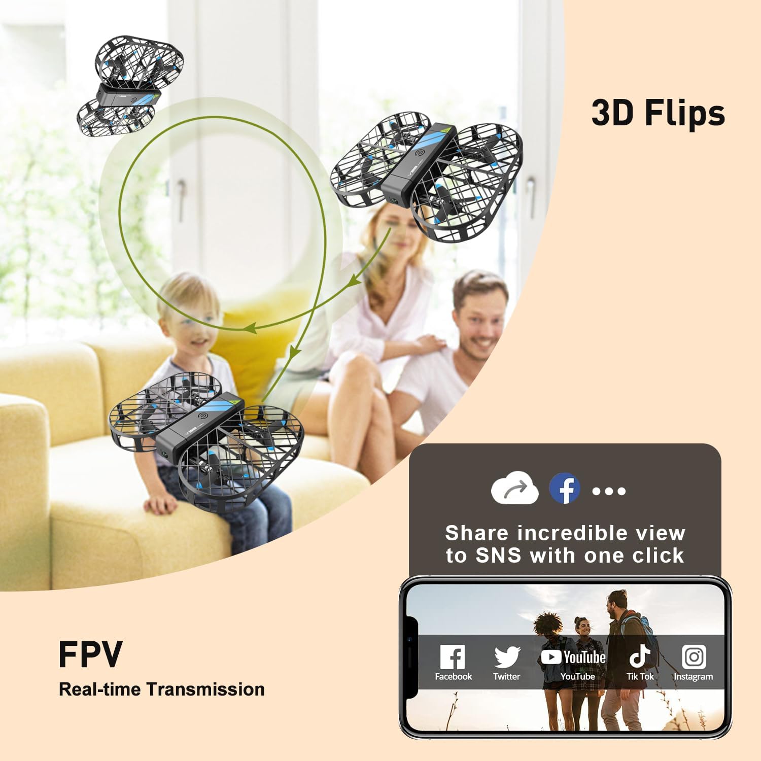 4DRC V38 Foldable Drone with 1080P Camera,RC Quadcopter for Kids Beginners, Altitude Hold and Long Flight Time,Propeller Full Protect, Easy to use Kids Gifts Toys for Boys, Girls-3