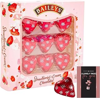 Chocolate Gifts Baileys Strawberry and Cream Hearts Milk Chocolate Fruity Taste 90g Gift Box. Great Small Gift for Birthday, Mother's Day, Father’s Day, Valentines, Date Nights, Thinking Of You