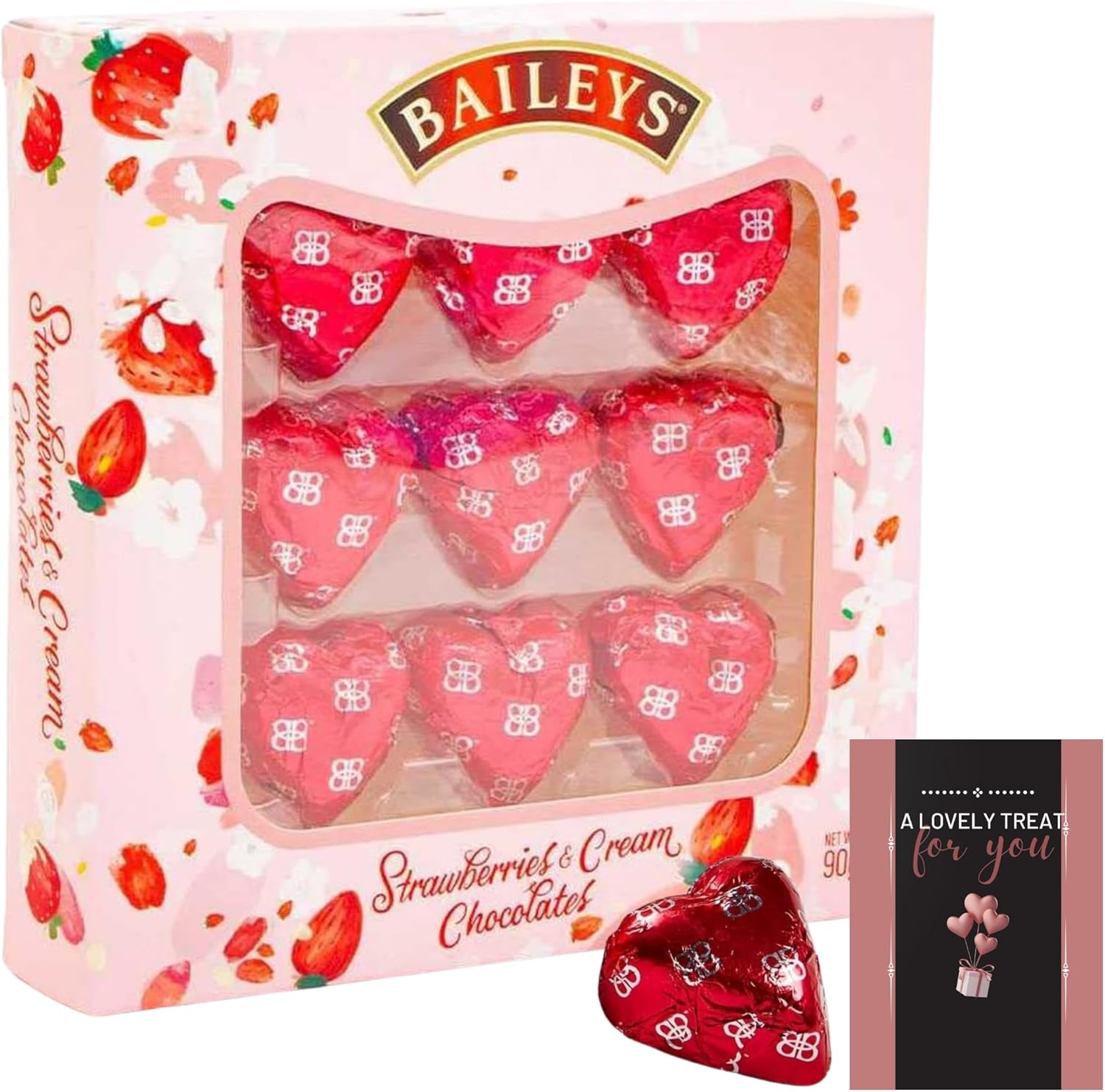 Chocolate Gifts Baileys Strawberry and Cream Hearts Milk Chocolate Fruity Taste 90g Gift Box. Great Small Gift for Birthday, Mother's Day, Father’s Day, Valentines, Date Nights, Thinking Of You-0