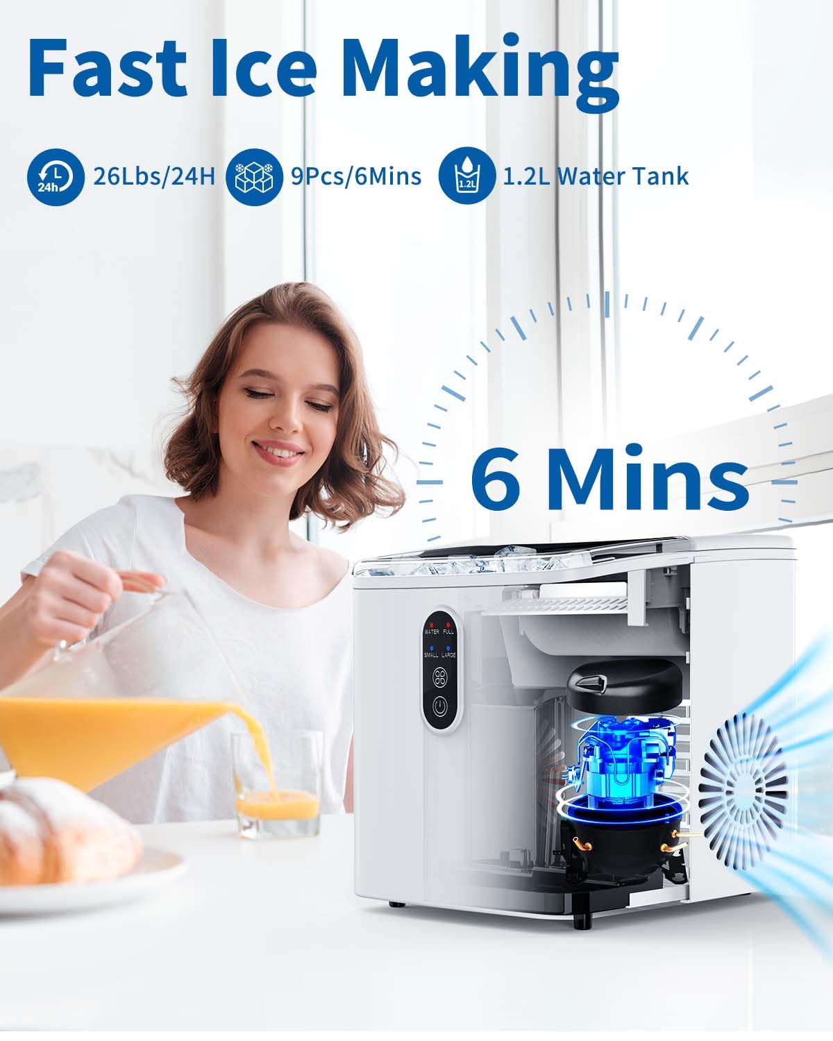 Ice Maker Machine,Ice Cube Maker 12KG in 24Hrs,2 Size S/L 9 Cubes Ready in 6 Mins,Countertop Ice Maker with Ice Scoop and Basket,Self-Cleaning Ice Machine for Home Kitchen Office Camping Party Bar-1