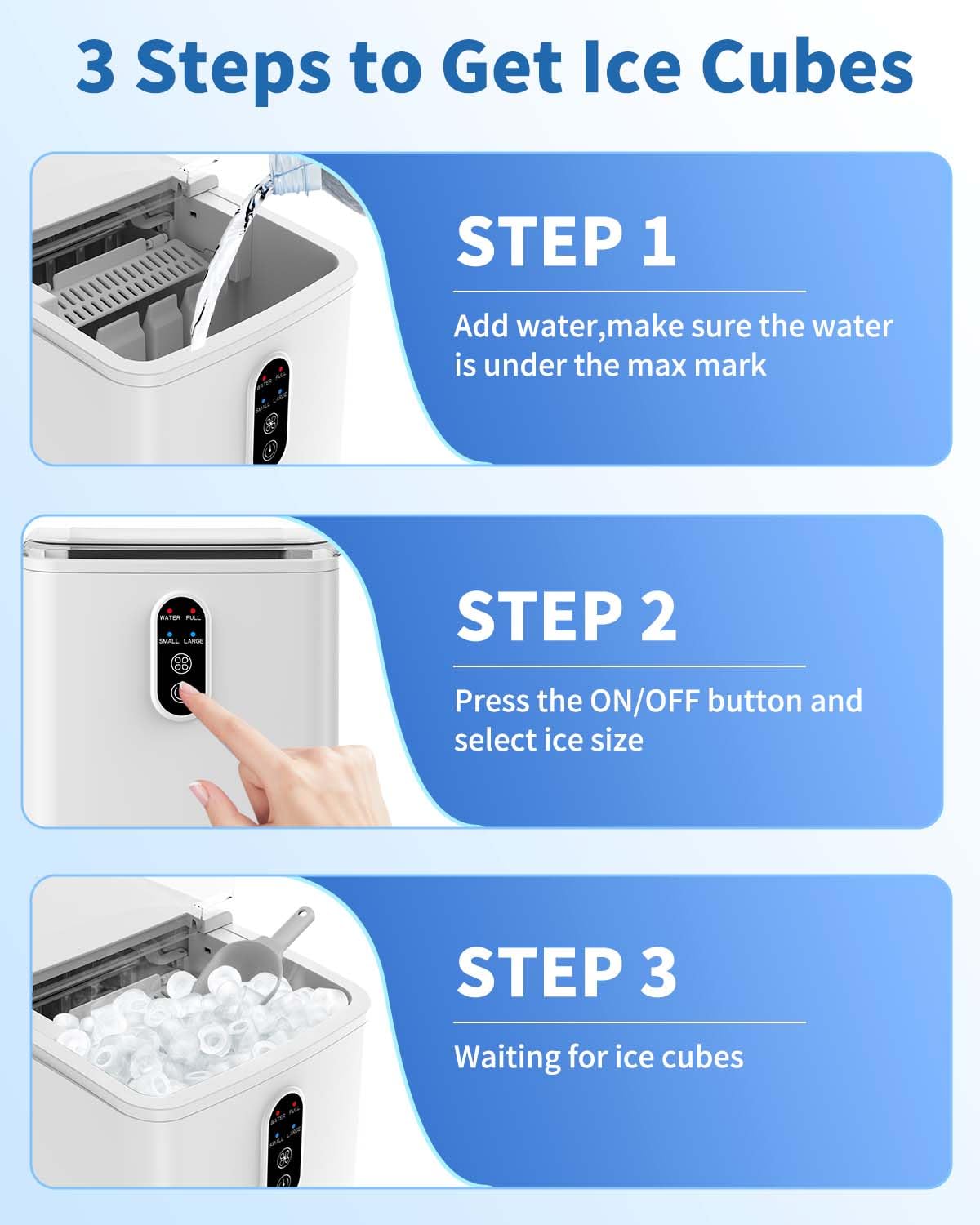 Ice Maker Machine,Ice Cube Maker 12KG in 24Hrs,2 Size S/L 9 Cubes Ready in 6 Mins,Countertop Ice Maker with Ice Scoop and Basket,Self-Cleaning Ice Machine for Home Kitchen Office Camping Party Bar-5