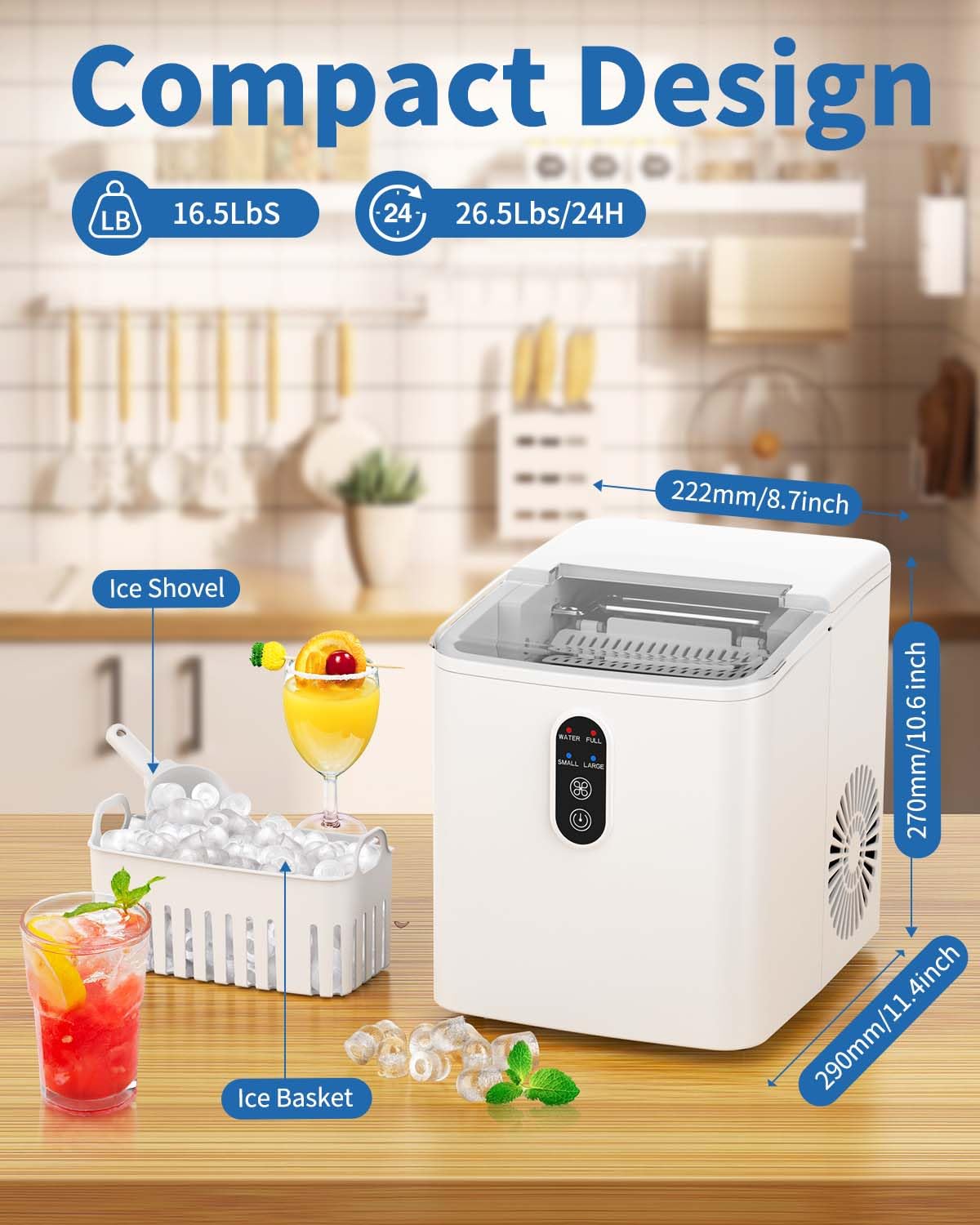 Ice Maker Machine,Ice Cube Maker 12KG in 24Hrs,2 Size S/L 9 Cubes Ready in 6 Mins,Countertop Ice Maker with Ice Scoop and Basket,Self-Cleaning Ice Machine for Home Kitchen Office Camping Party Bar-6