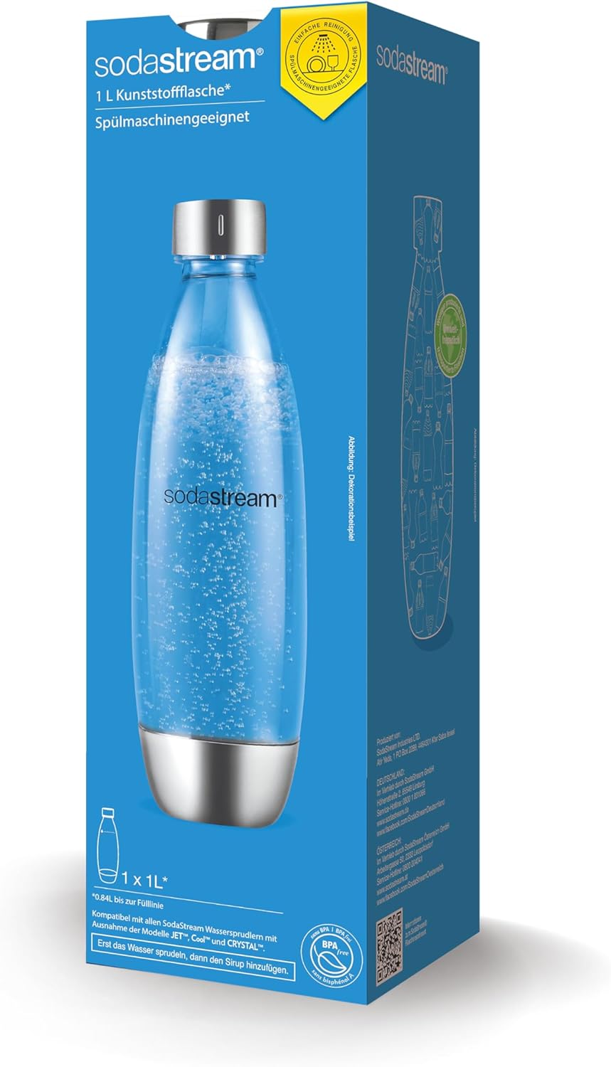 SodaStream Fuse Carbonated Drinks Bottle, Large Soda Water Plastic Bottle, Compatible with Terra, Art, E-Terra, Spirit, Spirit One Touch, Power and Source Sparkling Water Makers, 1 Litre-1