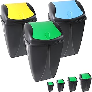 DIVCHI Plastic Flip Top Waste Bin - Removable Swing Lid Garbage Rubbish Kitchen Dustbins | Recycle Recycling Trash Can | Refused Bins For Home Bathroom Office Set Of 3 (Mini, 10L)