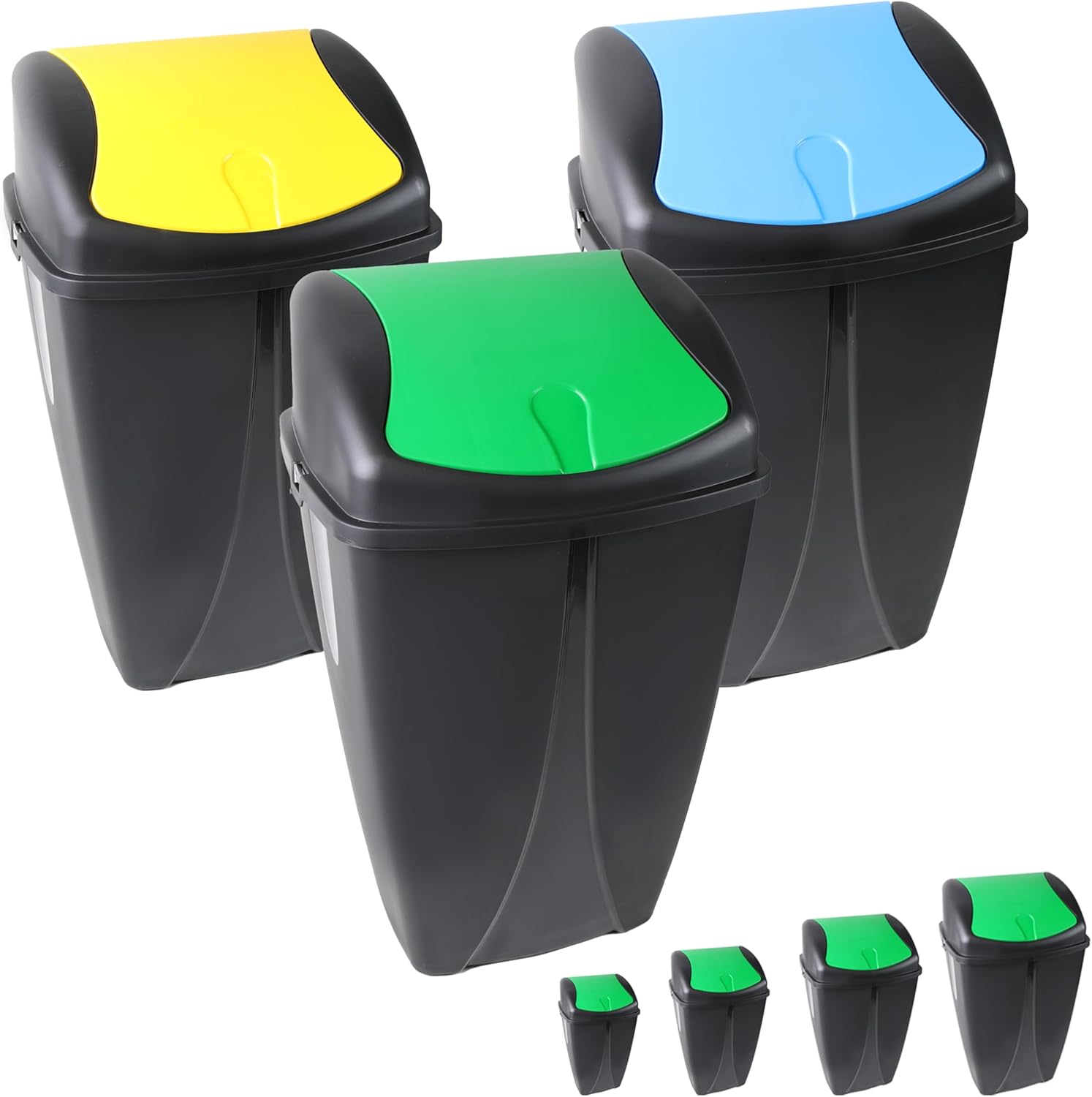 DIVCHI Plastic Flip Top Waste Bin - Removable Swing Lid Garbage Rubbish Kitchen Dustbins | Recycle Recycling Trash Can | Refused Bins For Home Bathroom Office Set Of 3 (Mini, 10L)-0