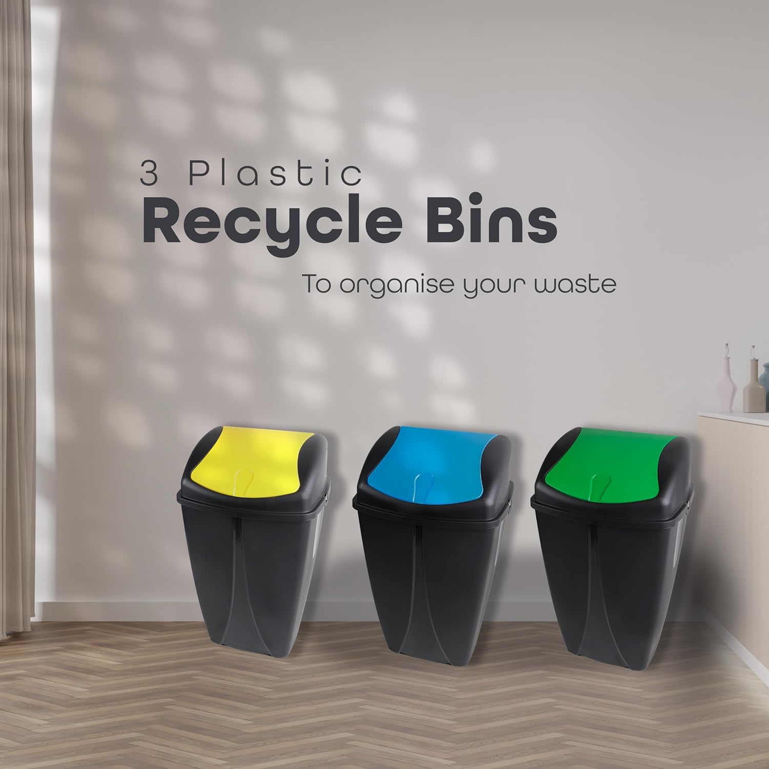 DIVCHI Plastic Flip Top Waste Bin - Removable Swing Lid Garbage Rubbish Kitchen Dustbins | Recycle Recycling Trash Can | Refused Bins For Home Bathroom Office Set Of 3 (Mini, 10L)-1