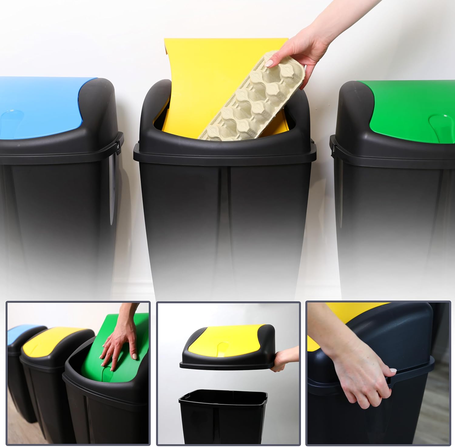 DIVCHI Plastic Flip Top Waste Bin - Removable Swing Lid Garbage Rubbish Kitchen Dustbins | Recycle Recycling Trash Can | Refused Bins For Home Bathroom Office Set Of 3 (Mini, 10L)-3