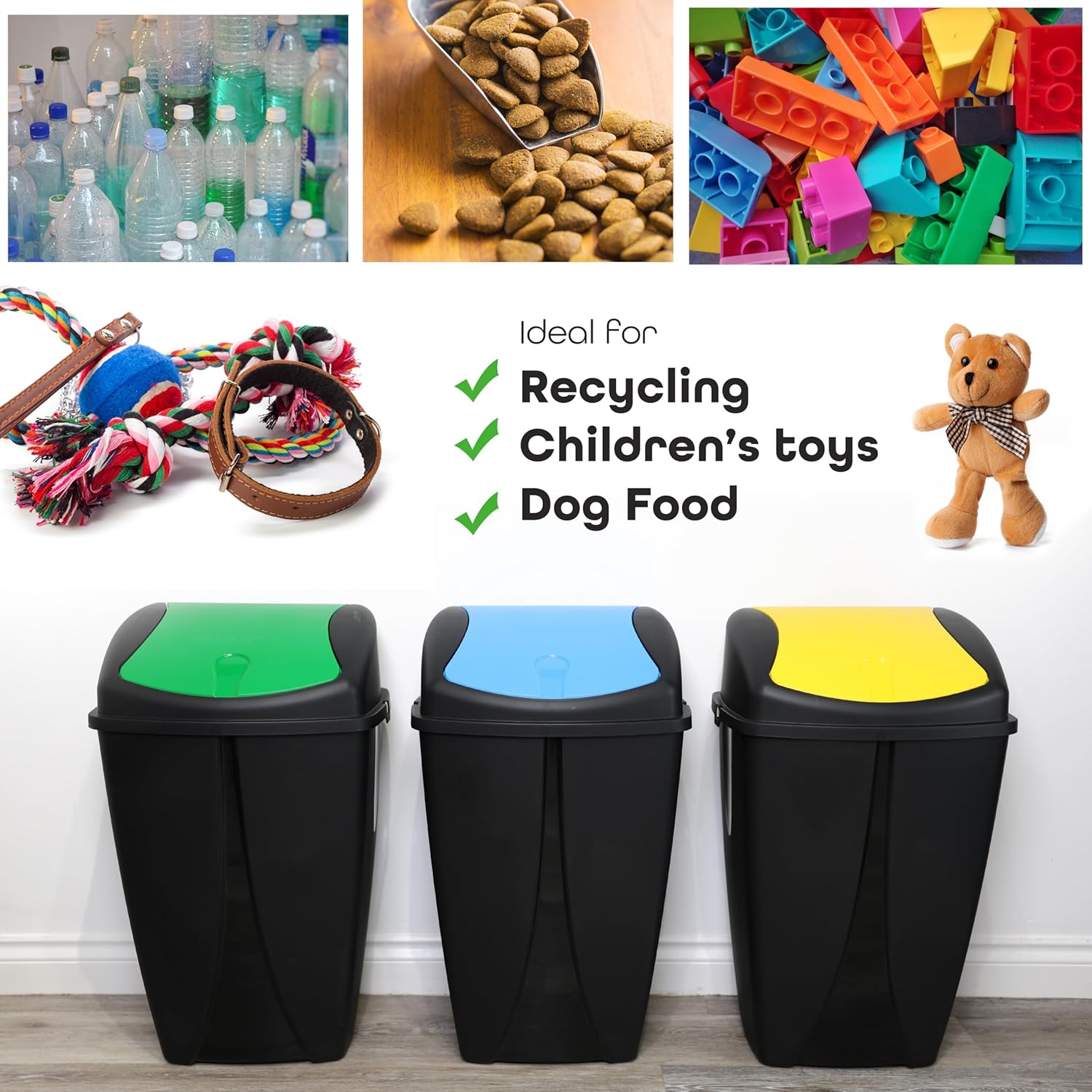 DIVCHI Plastic Flip Top Waste Bin - Removable Swing Lid Garbage Rubbish Kitchen Dustbins | Recycle Recycling Trash Can | Refused Bins For Home Bathroom Office Set Of 3 (Mini, 10L)-5