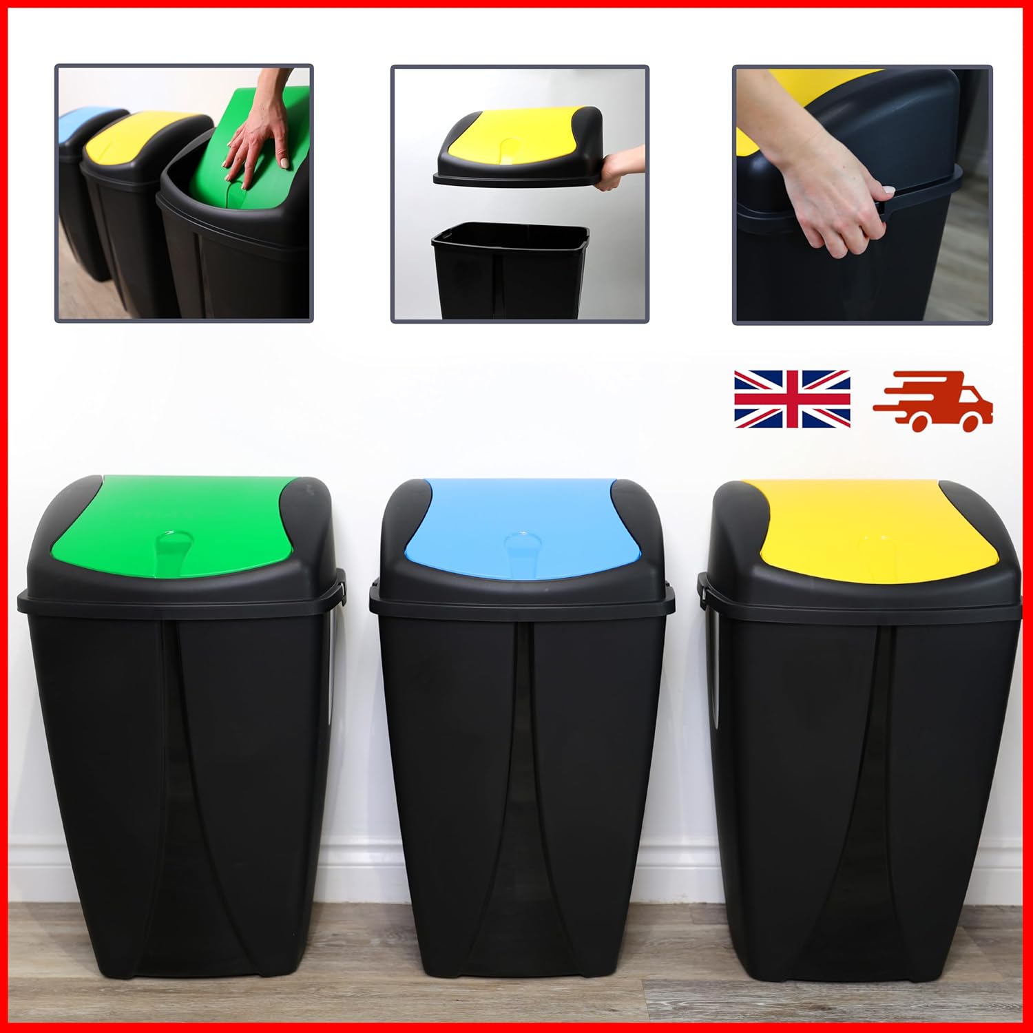 DIVCHI Plastic Flip Top Waste Bin - Removable Swing Lid Garbage Rubbish Kitchen Dustbins | Recycle Recycling Trash Can | Refused Bins For Home Bathroom Office Set Of 3 (Mini, 10L)-9