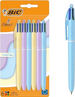 Bic 4 Colours Pastel Ball Pens with Medium Points (1.00 mm) - Assorted Colours, Pack of 6