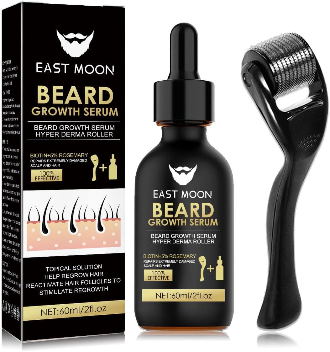 Beard Growth Kit-With Beard Derma Roller For Growth & Natural Ingredients Beard Growth Serum-Beard Grooming Kit For Men-Beard Kit For for Beard Rapid Growth and Thickening -Gifts For Men Dad Father-0