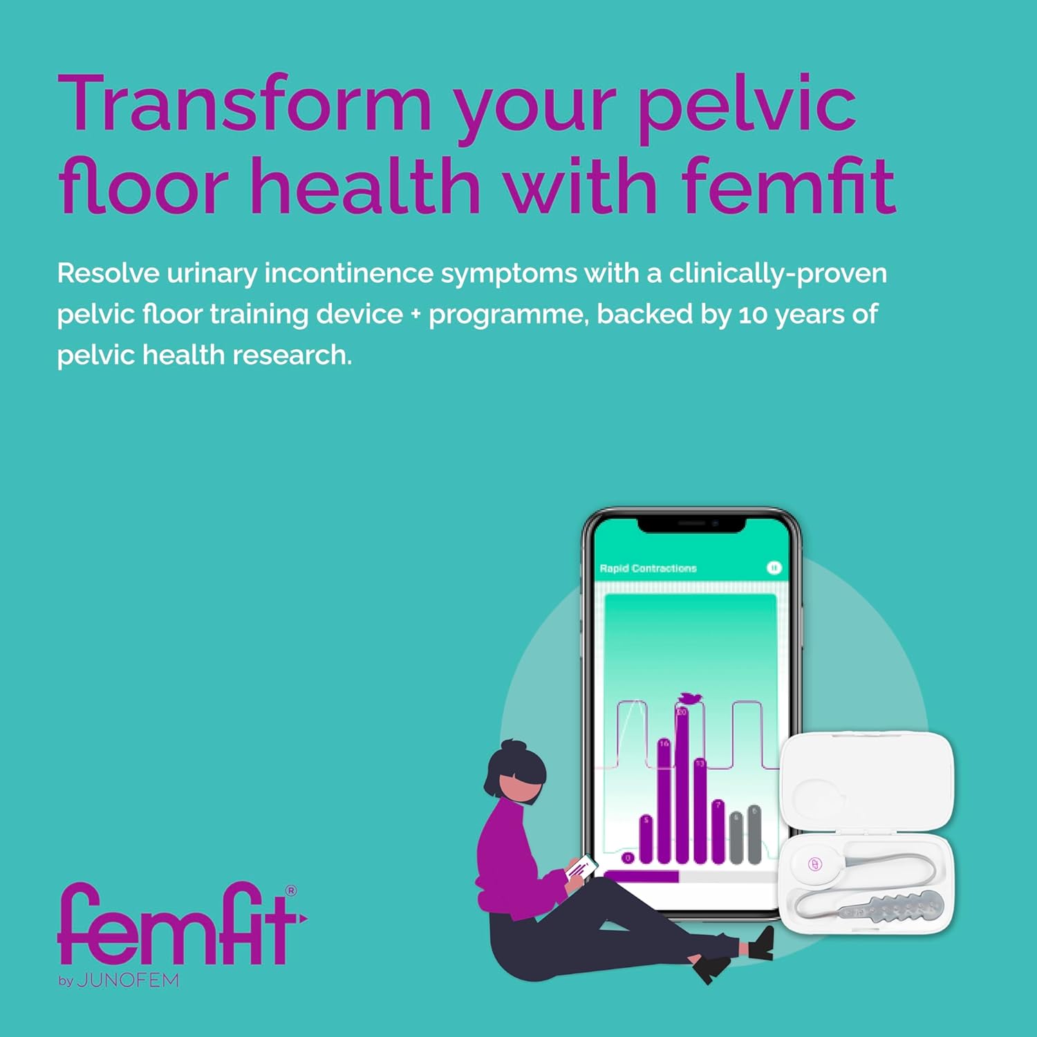 femfit | Pelvic Floor Exerciser with App | Kegel Trainer for Women | Strengthen Your Pelvic Floor | Resolve Incontinence with Guided Training + Support | Improved Bladder Control & Postnatal Recovery-1